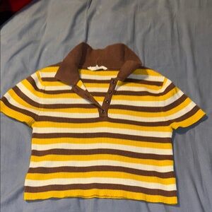 Striped Brown and Yellow Kids Polo Shirt